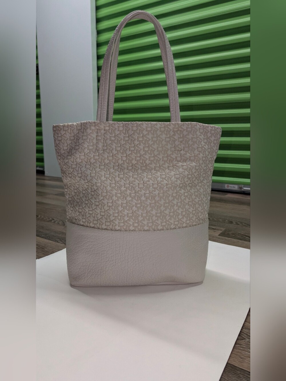 NWOT DKNY "Town And Country" Monogram Shoulder Tote Bag, Ivory Cream